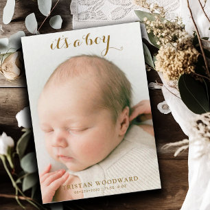 Modern Newborn Baby Boy Photo Birth Announcement