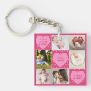 Modern Newborn Baby Personalised 6 Photo Collage Key Ring