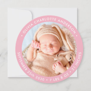 Modern Newborn Baby Personalised Photo Pink Birth Announcement
