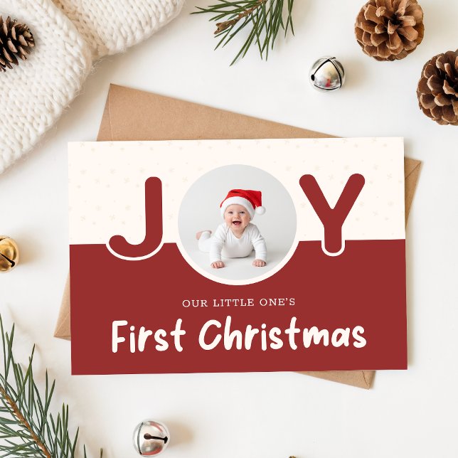 Modern Newborn Baby's First Christmas Two Photo Holiday Card (Creator Uploaded)