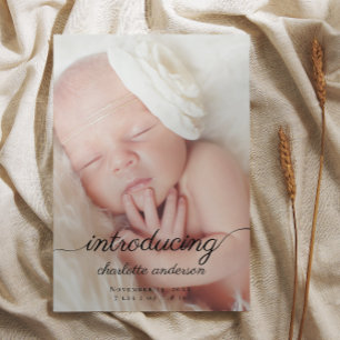 Modern Newborn Photo Elegant Calligraphy Birth Announcement