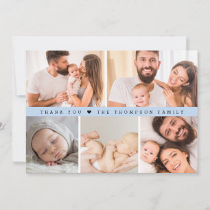 Modern Newborn photos baby thank you custom blue Announcement