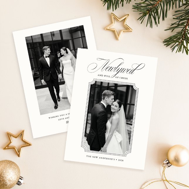 Modern Newlywed Christmas Black & White Photo Holiday Card (Creator Uploaded)