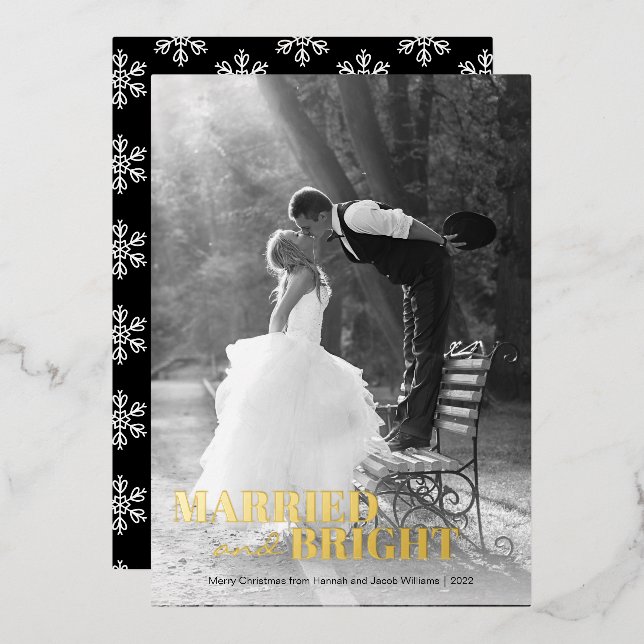 Modern Newlywed Christmas Foil Holiday Card (Front/Back)