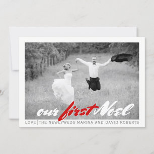 Modern newlywed Christmas red flat photo card