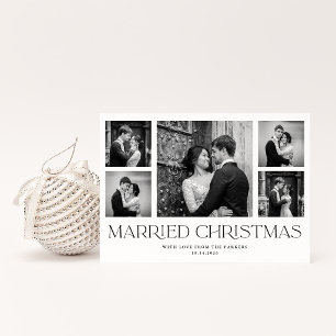 Modern Newlywed Christmas Wedding Photo Grid Holiday Card