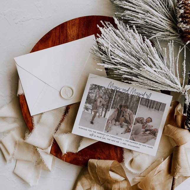 Modern Newlywed Merry And Married Holiday Card (Creator Uploaded)