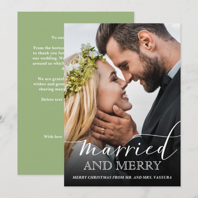 Modern Newlywed Photo Married and Merry Holiday Card (Front/Back)