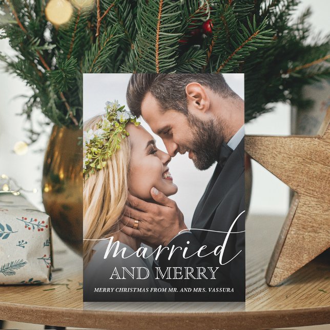 Modern Newlywed Photo Married and Merry Holiday Card (Modern Newlywed Photo Married and Merry Holiday Card)