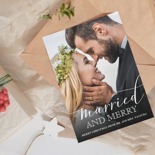 Modern Newlywed Photo Married and Merry Holiday Card (Modern Newlywed Photo Married and Merry Holiday Card)
