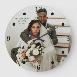 Modern Newlyweds Photo Large Clock