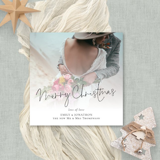 Modern Newlyweds Photo Overlay Merry Christmas Holiday Card (Available digitally or printed)