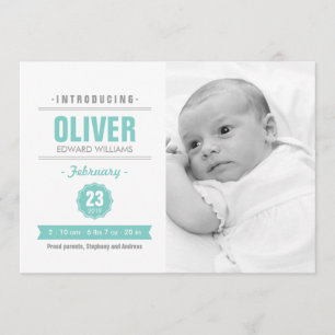 Modern News Mint Baby Birth Photo Announcement