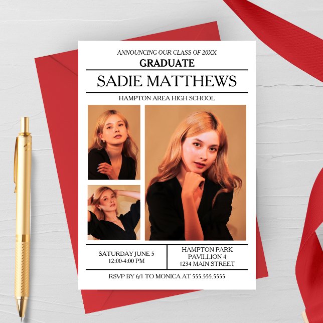 Modern Newsletter Photo Graduation Invitation (Creator Uploaded)