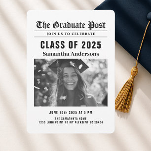 Modern Newspaper Graduation Photo  Invitation