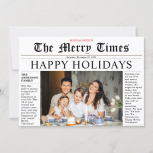 Modern Newspaper Happy Holidays Fun Photo Card