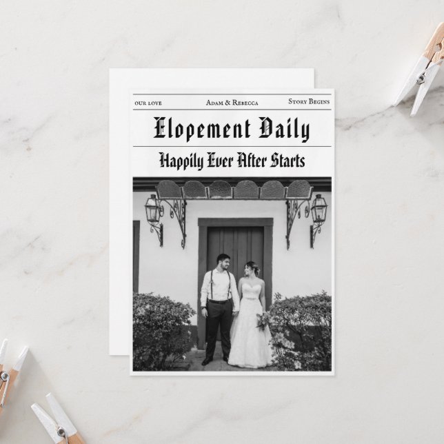 modern newspaper newlyweds elopement announcements (Front/Back In Situ)