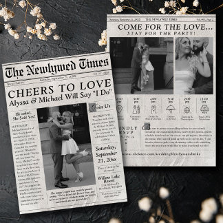 Modern Newspaper Photo Wedding Invitation Timeline