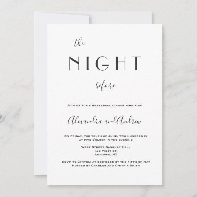 Modern Night Before rehearsal dinner invitations (Front)
