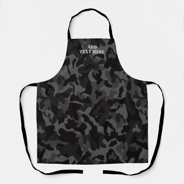 Modern Night Black Camouflage Camo Pattern Apron (Front)