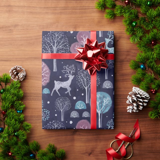 Modern Night Forest Deer Wrapping Paper (Holiday Gift)