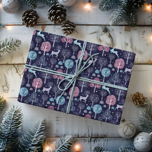 Modern Night Forest Deer Wrapping Paper