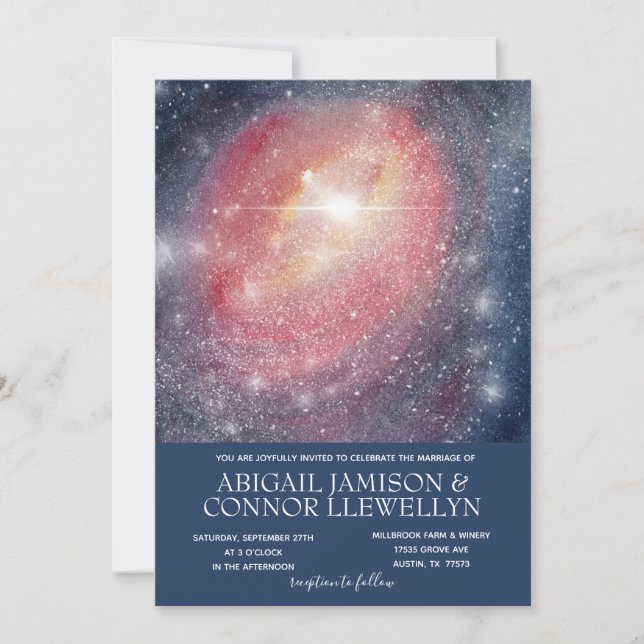 Modern Night Sky Galaxy Blue Purple Red Invitation (Front)