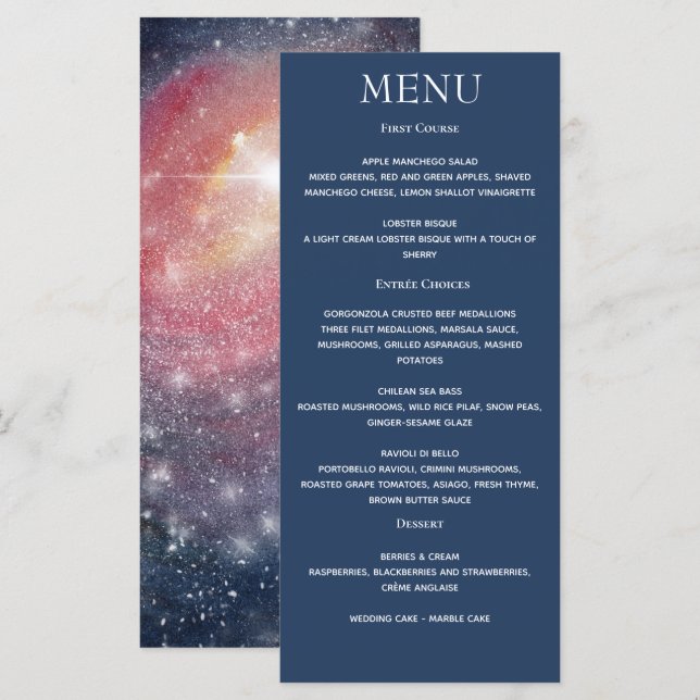 Modern Night Sky Galaxy Blue Purple Red Menu (Front/Back)