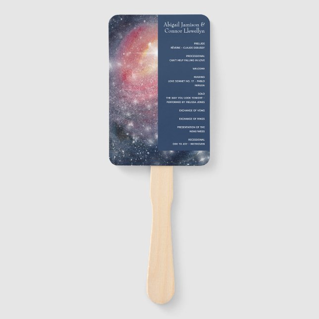 Modern Night Sky Galaxy Blue Purple Red Program Hand Fan (Front)