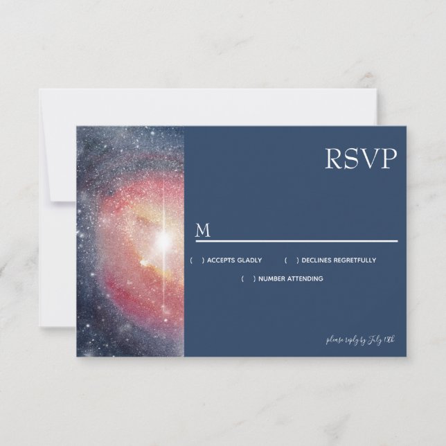 Modern Night Sky Galaxy Blue Purple Red RSVP Card (Front)