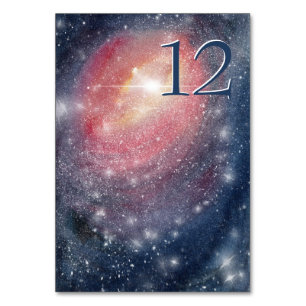 Modern Night Sky Galaxy Blue Purple Red Table Number