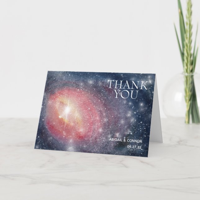 Modern Night Sky Galaxy Blue Purple Red Thank You Card (Front)