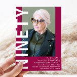 Modern NINETY Photo 90th Birthday Party Invitation<br><div class="desc">Get ready to turn heads with this modern 90th birthday invitation featuring a moody pink background that can be changed to any colour! The portrait photograph, bold white 'NINETY' text, and elegant birthday party template are perfect for any age. Make their day extra special with this stylish and trendy design....</div>