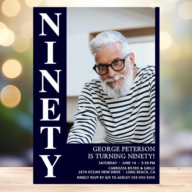 Modern NINETY Photo 90th Birthday Party Invitation (Creator Uploaded)