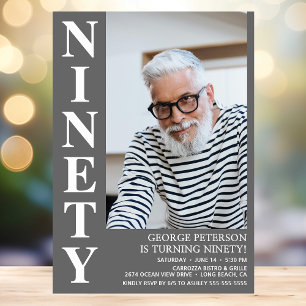 Modern NINETY Photo 90th Birthday Party Invitation