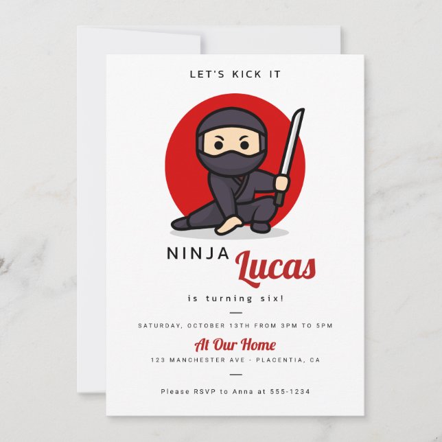 Modern Ninja Birthday Party Warrior Invitation (Front)