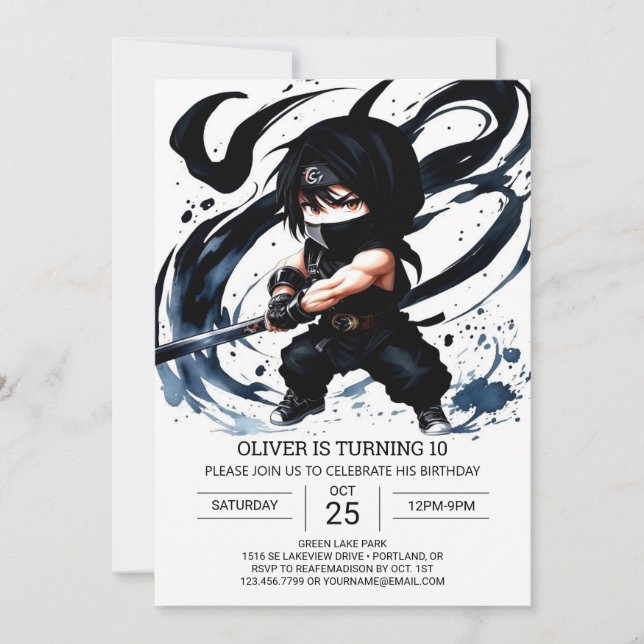 Modern Ninja Scroll Birthday Invitation (Front)