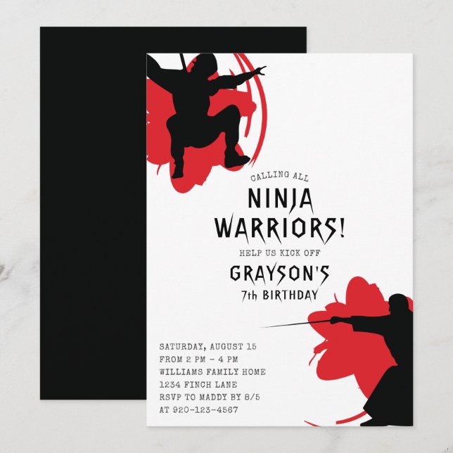 Modern Ninja Warriors Birthday Party Invitation (Front/Back)