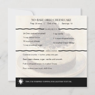 Modern No-Bake Oreo Cheesecake Recipe Card