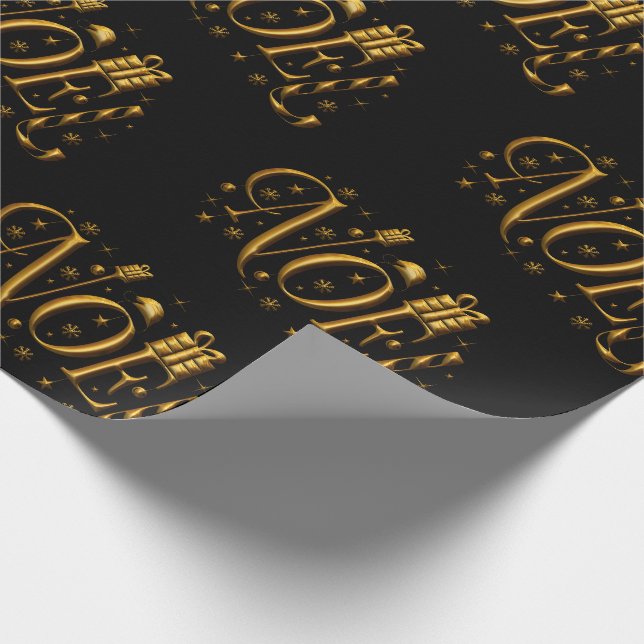 Modern Noel Gold and Black Christmas Wrapping Paper (Corner)
