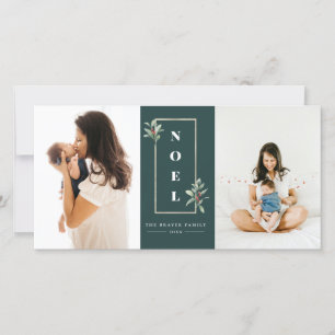 Modern NOEL Gold Winter Berry Frame Photo Holiday Card