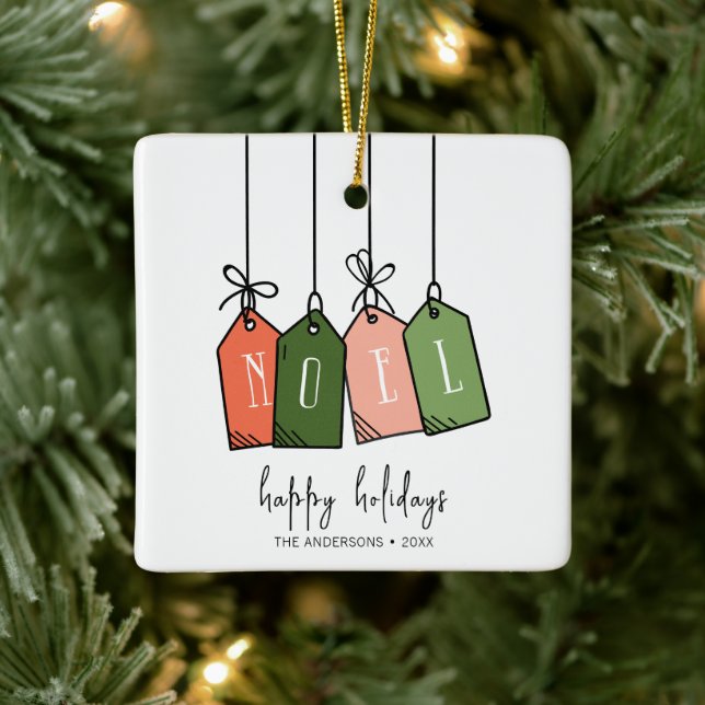 Modern Noel Happy Holidays  Ceramic Ornament (Tree)