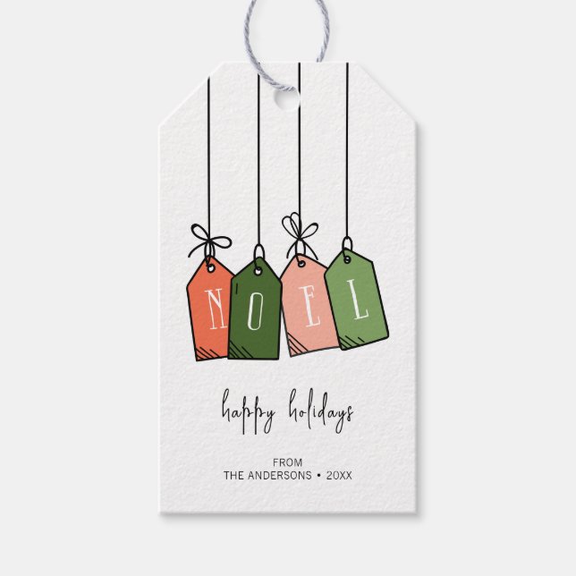 Modern Noel Happy Holidays Gift Tags (Front)