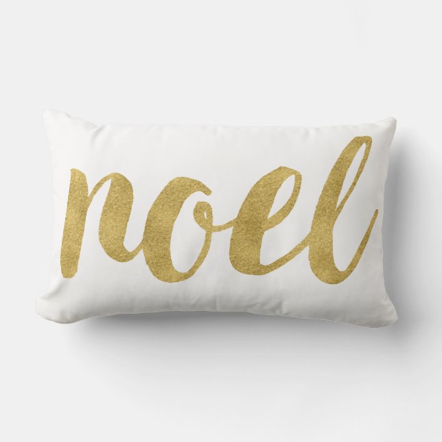 Modern Noel In Gold Festive Holiday Decorative Lumbar Cushion (Front)