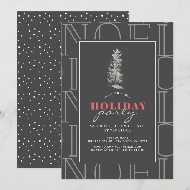 Modern NOEL Pattern Grey Christmas Holiday Party Invitation (Front/Back)