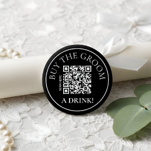 Modern Noir Buy the Groom a Drink QR Code 6 Cm Round Badge