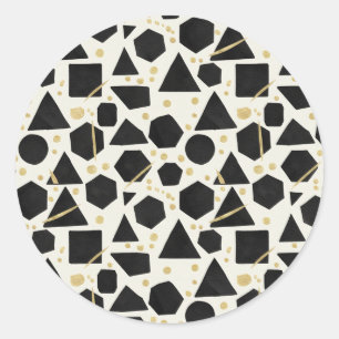 Modern Noir Geometric & Gold Splatter Classic Round Sticker