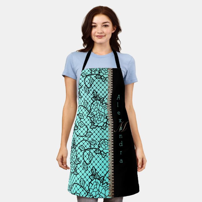 Modern noir lace and zipper illusion apron (Worn)