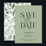 Modern non photo elegant watercolor botanical save the date<br><div class="desc">Modern minimal foliage botanical greenery script wedding non photo save the date card. Hand painted eucalyptus,  minimal foliage and modern rustic rattan wreath give this announcement card a luxurious feel. In classy greens,  browns and greys.</div>