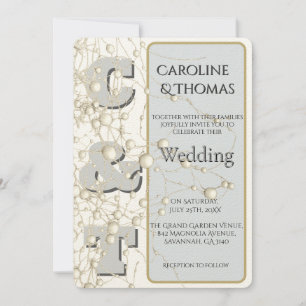 Modern Nonconformist Pearl Gold Script Wedding  Invitation
